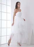 White Classic Strapless Satin High Low Wedding Dress