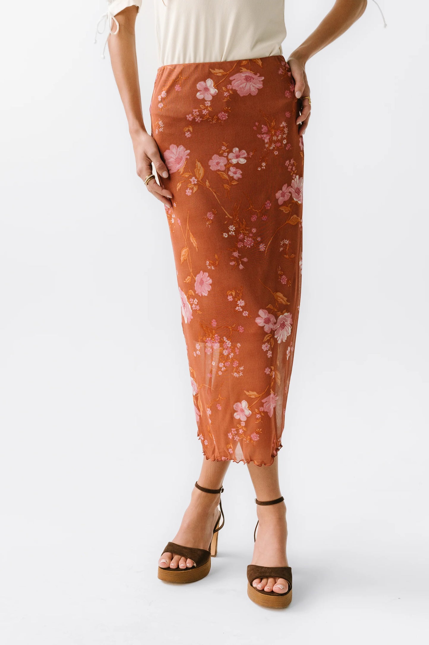 Carly Mesh Midi Skirt in Rust FINAL SALE
