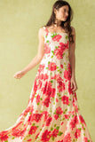 CRIMSON BLOOMS RED FLORAL MAXI DRESS