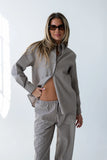 Hailey Striped Button Up in Beige