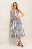 SUMMER SILHOUETTE STRAPLESS BLACK WHITE MIDI DRESS