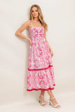 ROSALIE MIDI DRESS PINK SCROLL PRINT