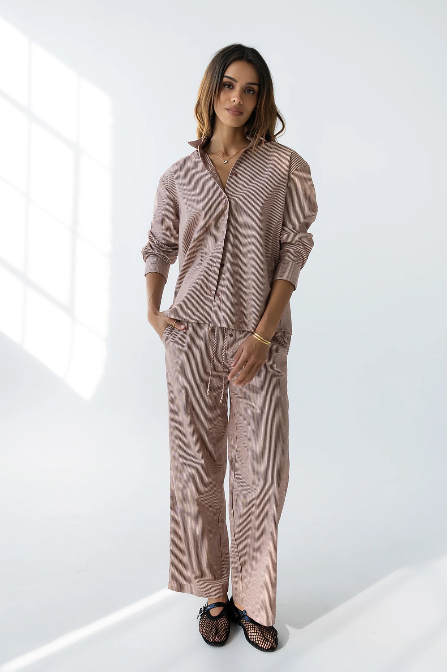 Hailey Striped Baggy Pants in Mauve