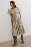 Lucille Smocked Floral Dress in Olive FINAL SALE