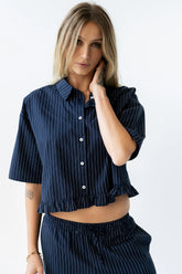Melody Pinstripe Blouse in Navy
