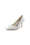 Pointed Toe Crystal Pearl Flower Heels