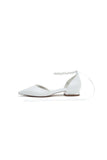 Pointed Toe Ankle Strap Pearl Beaded Ivory Ribbons Low Heels