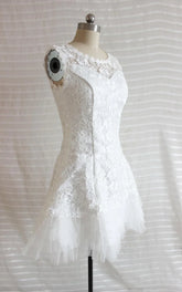 A Line Short Tulle Lace Satin Weddig Dress