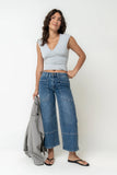 Kinzey Lace Trim Top in Heather Grey