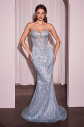 Maddox Gown Light Blue STRAPLESS GLITTER EMBELLISHED GOWN