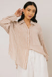 Gia Striped Button Up in Taupe FINAL SALE