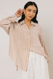 Gia Striped Button Up in Taupe FINAL SALE