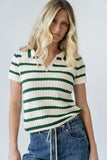 Tess Striped Collared Top in Green