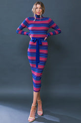 SWEATER WEATHER MIDI DRESS BLUE FUCHSIA STRIPE