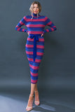 SWEATER WEATHER MIDI DRESS BLUE FUCHSIA STRIPE