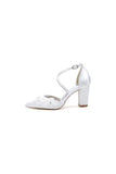 Pointed Toe Ivory Chunky Heels with Lace