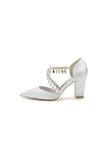 Pointed Toe Rhinestone Tassel Strappy Chunky Heels