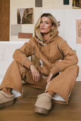 Mattie Faux Shearling Hoodie in Camel FINAL SALE