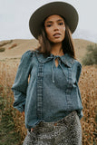 Monique Pleated Blouse in Indigo FINAL SALE
