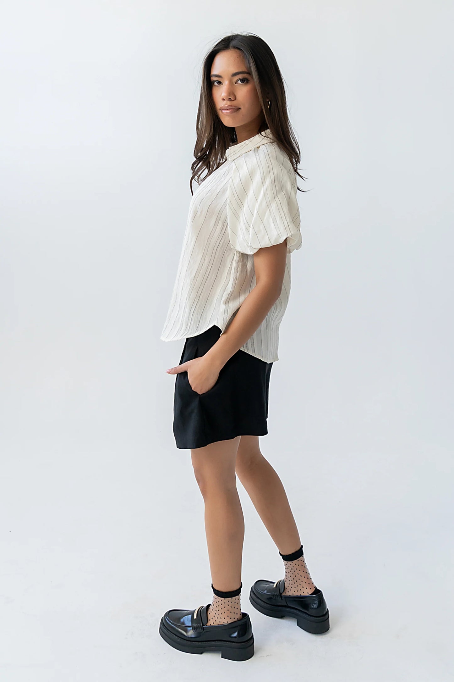 London Striped Button Up in Cream