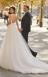 Simple A Line Minimalist Casual Square Tulle Wedding Dress with Sweep Train