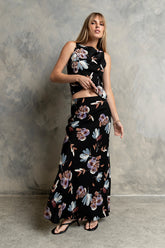 Eden Floral Midi Skirt in Black