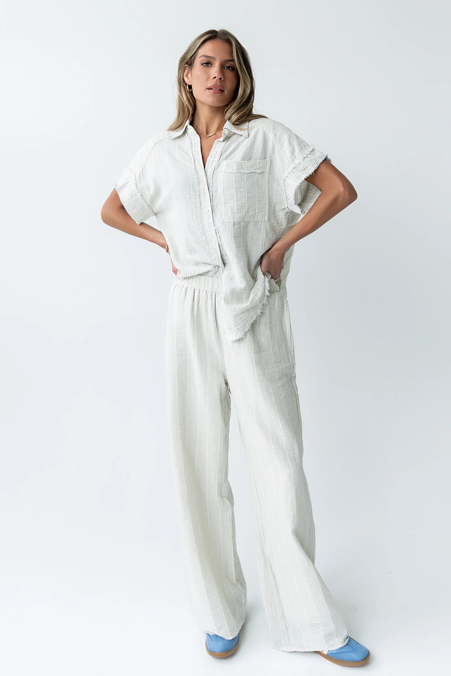 Belen Striped Wide Leg Pants in Denim Blue