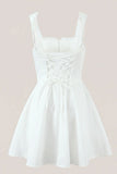 White Cotton Ruffled A Line Mini Dress