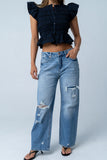 Quinny Distressed Wide Leg Jeans