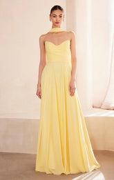 Ella Gown A line Strapless Chiffon Dress With Scarf