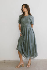 Alora Embroidered Dress in Teal FINAL SALE