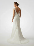 Bateau Neck Cap Sleeve Fit and Flare Lace Wedding Dress