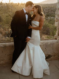 Elegant Mermaid Strapless Satin Sleeveless Wedding Dresses