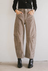 Lisette Barrel Jean in Taupe Corduroy FINAL SALE