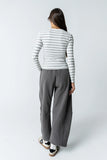 Mia Button Up Top in Striped Grey