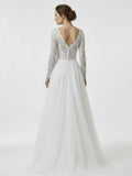 Bohemian Long Sleeves Lace Button Back A Line Modest Wedding Dresses