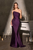 MARCIE GOWN STRETCH SATIN STRAPLESS FITTED DRESS