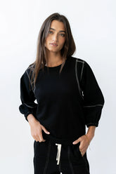Malinda Mixed Media Top in Black FINAL SALE