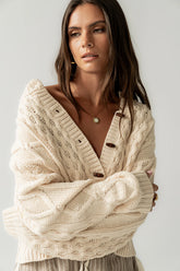 Noah Cable Knit Cardigan in Cream FINAL SALE