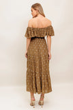 BELLE AMOUR OFF SHOULDER BROWN MIDI DRESS
