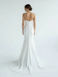 Mermaid White Spaghetti Straps Long Lace Wedding Dress