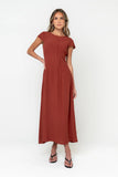 Carolina Pleated Maxi Dress in Brick