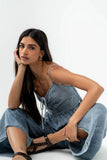 Khloe Cropped Denim Jumpsuit
