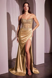BECCA GOWN STRAPLESS CRYSTAL SATIN FITTED DRESS