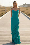 Nevaeh Ruffle Maxi Dress Turquoise