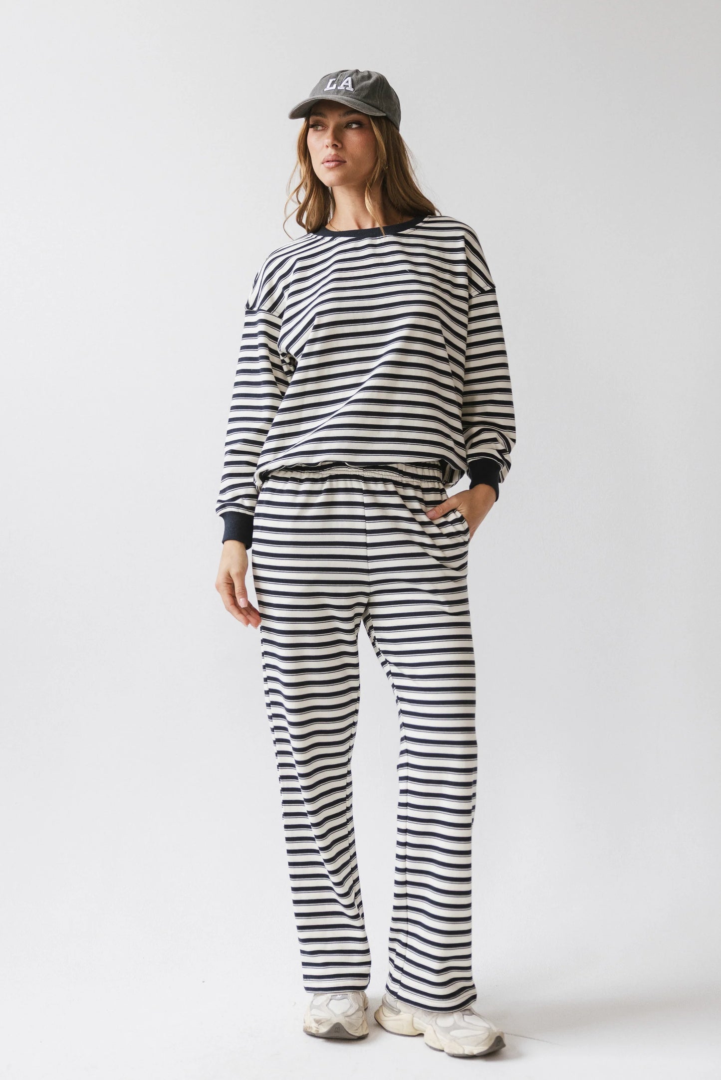 Taya Striped Wide Leg Pants in Navy FINAL SALE