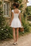 White Cap Sleeves A Line Cotton Mini Dress
