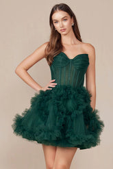 YVONNE RUFFLE SKIRT MINI DRESS EMERALD