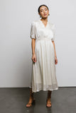 V Neck Satin Midi Dress in Cream