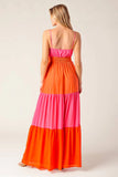 REGAL SUNRISE PINK RED COLOR BLOCKED MAXI DRESS